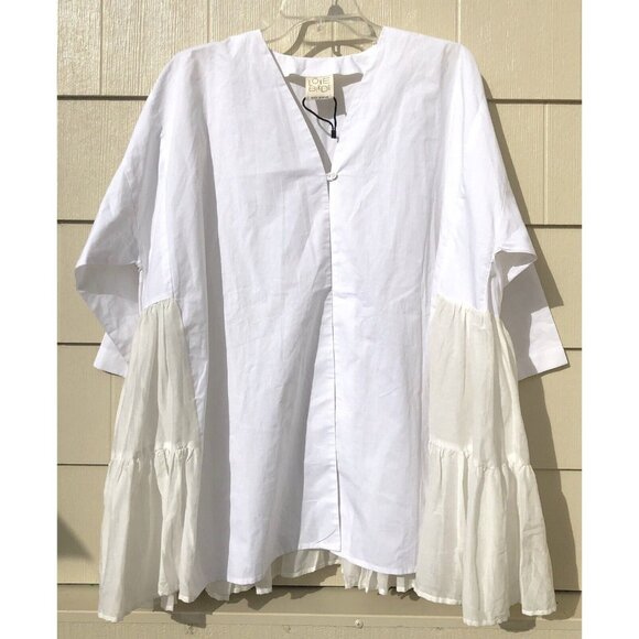 Indian Desiger LOVE BIRDS White Oversized Shirt Jacket Lagenlook sz M - Picture 2 of 4
